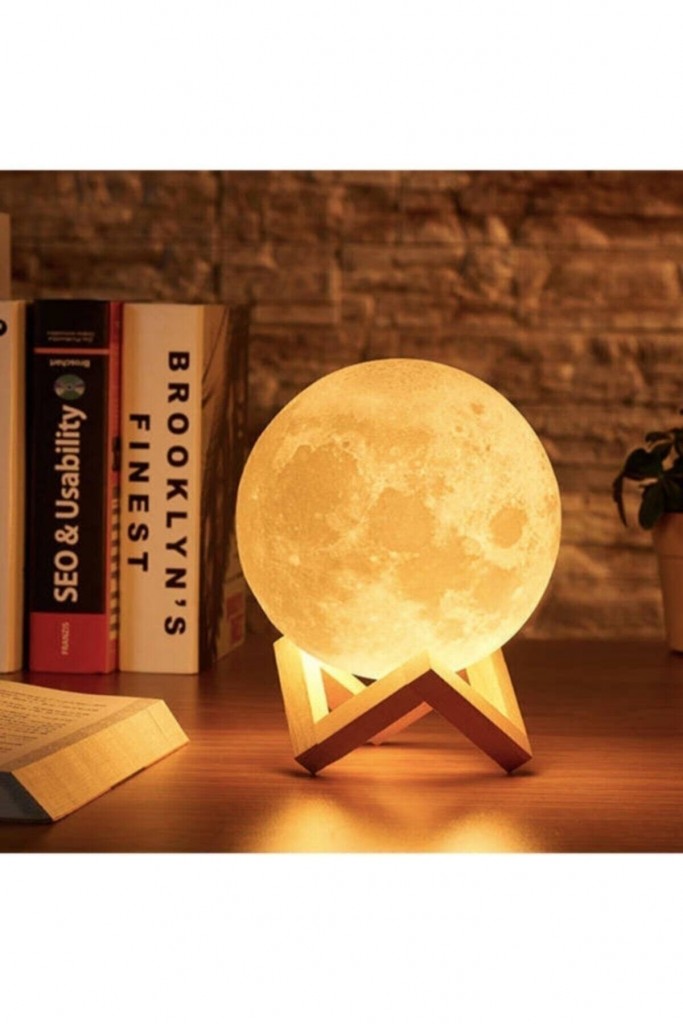 3D Standlı Ay Gece Lambası Dekoratif Küre Led
