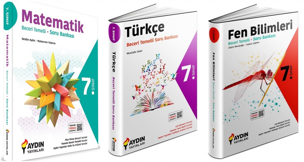 Aydın 2024 7. Sınıf Matematik + Türkçe + Fen Bilmileri Beceri Temelli Soru Bankası Seti 3 Kitap