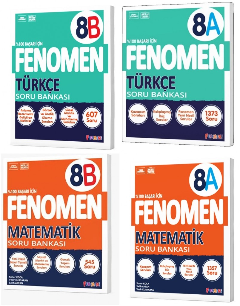 Fenomen Okul 2024 8. Sınıf Lgs Türkçe + Matematik A + B Soru Bankası Seti 4 Kitap