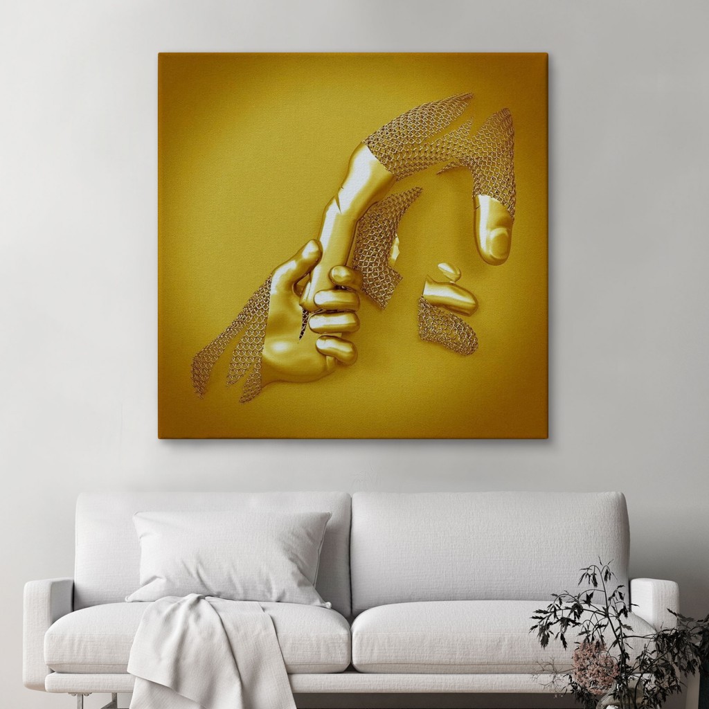 3D Efekt Altın İnsan Kanvas Tablo, Altın Duvar Dekoru, Altın Gold Efekt Karışık/Çok Renkli 90 X 90