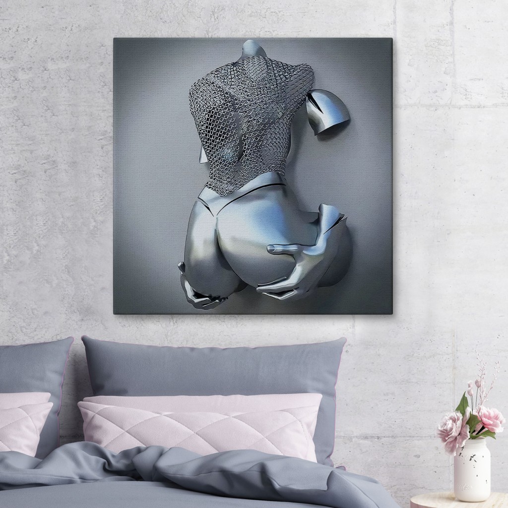 3D Efektli Gümüş İnsan Kanvas Tablo, Gri Ve Gümüş Duvar Dekoru, Aşk Sanatı Karışık/Çok Renkli 50 X 50