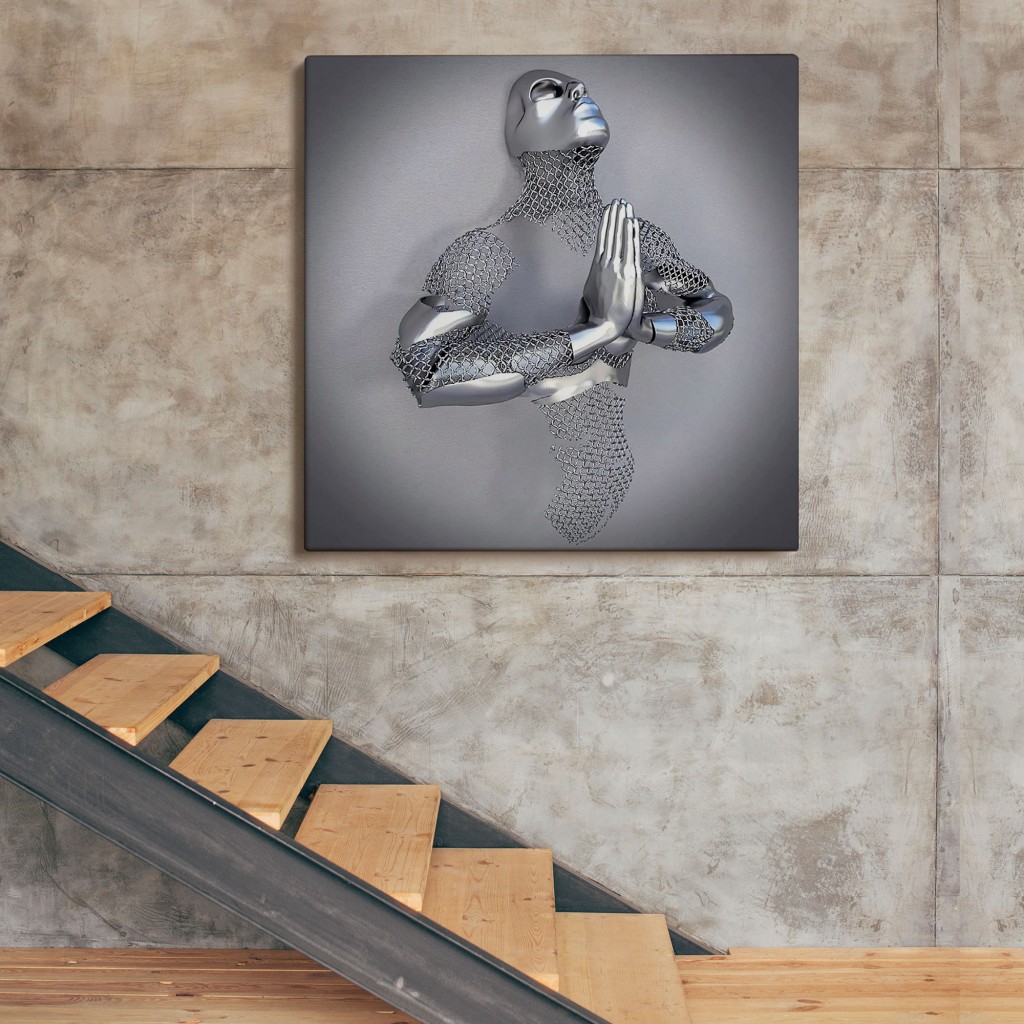 3D Efektli Gümüş İnsan Kanvas Tablo, Metalik Efektli Romantik Vücut, Aşk Sanatı Karışık/Çok Renkli 50 X 50