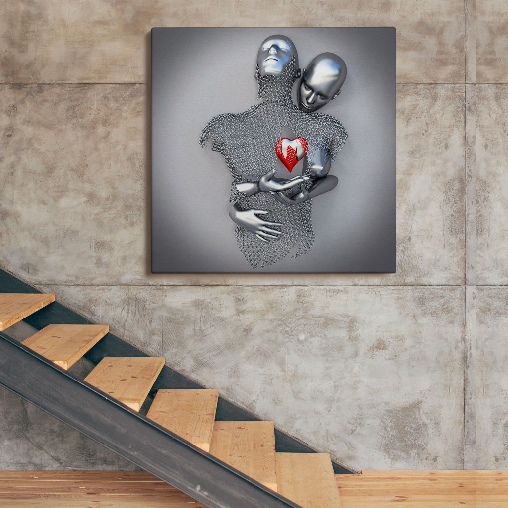 Aşk Sanatı, 3D Efekti Gümüş İnsan, Gri Ve Gümüş Metalik Efektli Kanvas Tablo Karışık/Çok Renkli 70 X 70
