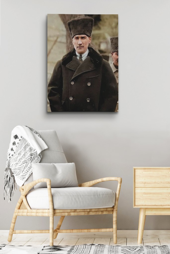 Atatürk Portre Tablosu Mustafa Kemal Atatürk Dikdörtgen Dekoratif Kanvas Tablo Beyaz 70 X 100