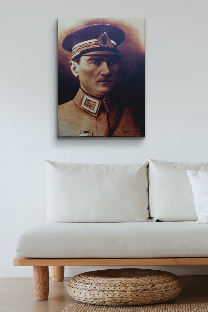 Atatürk Portre Tablosu Mustafa Kemal Atatürk Dikdörtgen Dekoratif Kanvas Tablo Kahverengi̇ 35 X 50