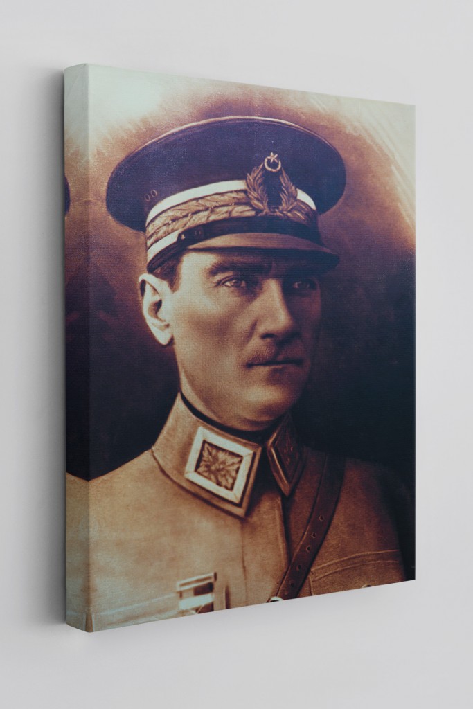 Atatürk Portre Tablosu Mustafa Kemal Atatürk Dikdörtgen Dekoratif Kanvas Tablo Kahverengi̇ 50 X 70