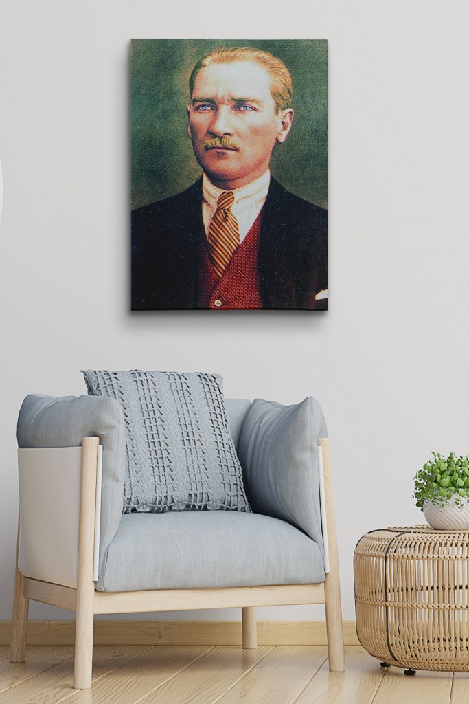 Atatürk Portre Tablosu Mustafa Kemal Atatürk Dikdörtgen Dekoratif Kanvas Tablo Kahverengi 50 X 70