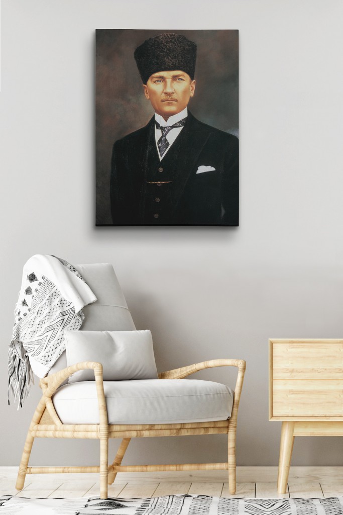 Atatürk Portre Tablosu Mustafa Kemal Atatürk Dikdörtgen Dekoratif Kanvas Tablo Siyah 70 X 100