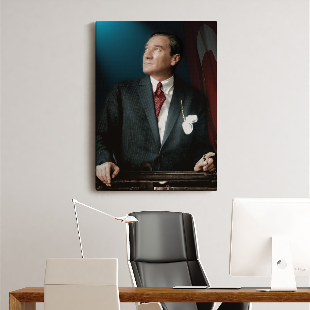 Atatürk Portre Tablosu Mustafa Kemal Atatürk Dikdörtgen Dekoratif Kanvas Tablo Siyah 70 X 100