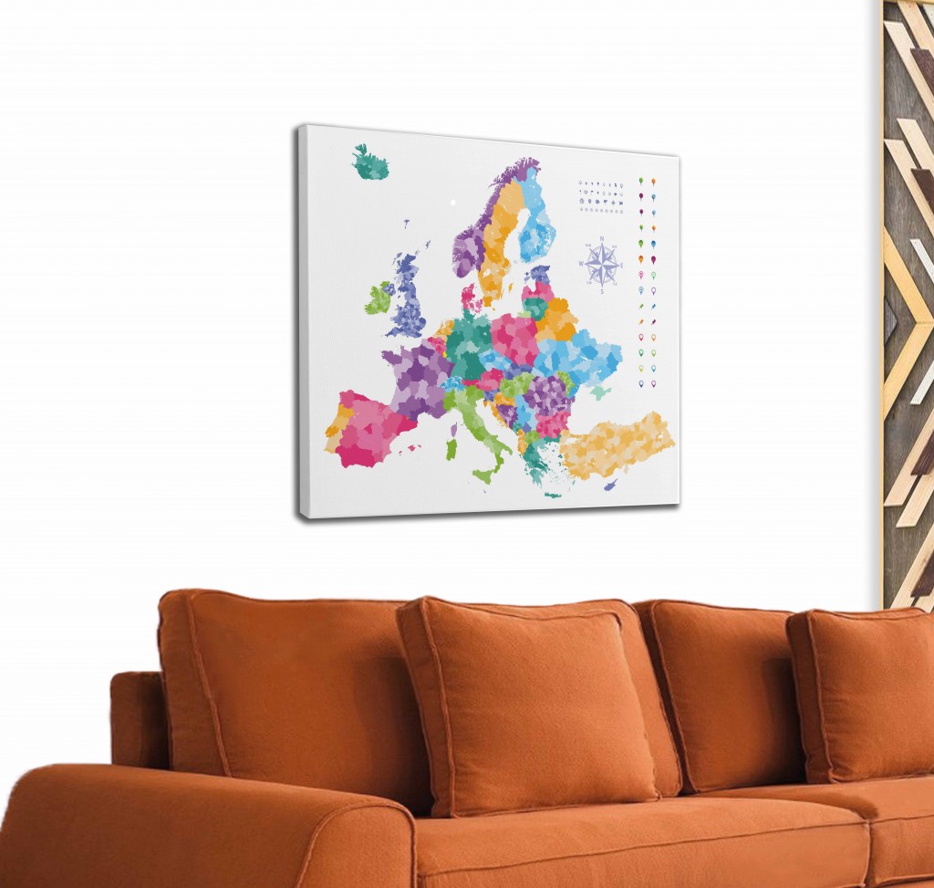 Avrupa Haritası Renkli Dekoratif Kanvas Tablo 1225 Karışık 50 X 50