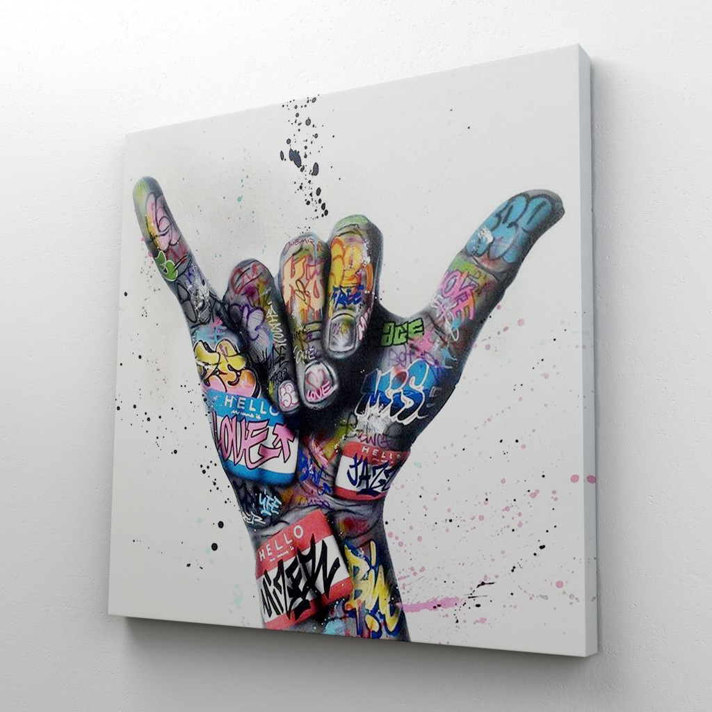 Banksy Tarzı Hands Victory Jest Graffiti Kanvas Tablo Karışık/Çok Renkli 50 X 50