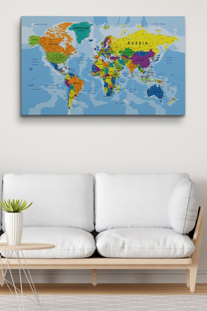 Detaylı Dünya Haritası Kanvas Tablo 1019 Karışık 125 X 70