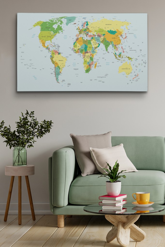 Dünya Haritası  Dekoratif Kanvas Tablo 1041 Karışık 95 X 55