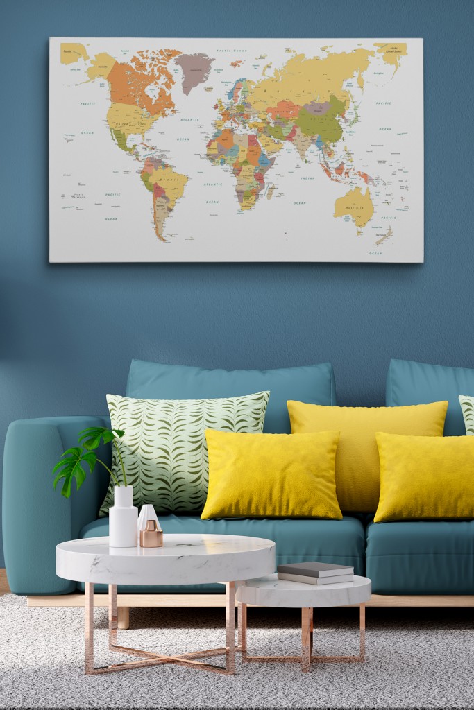 Dünya Haritası  Dekoratif Kanvas Tablo 1042 Karışık 125 X 70