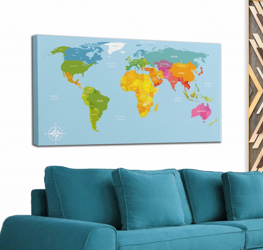 Dünya Haritası  Dekoratif Kanvas Tablo 1072 Karışık 95 X 55