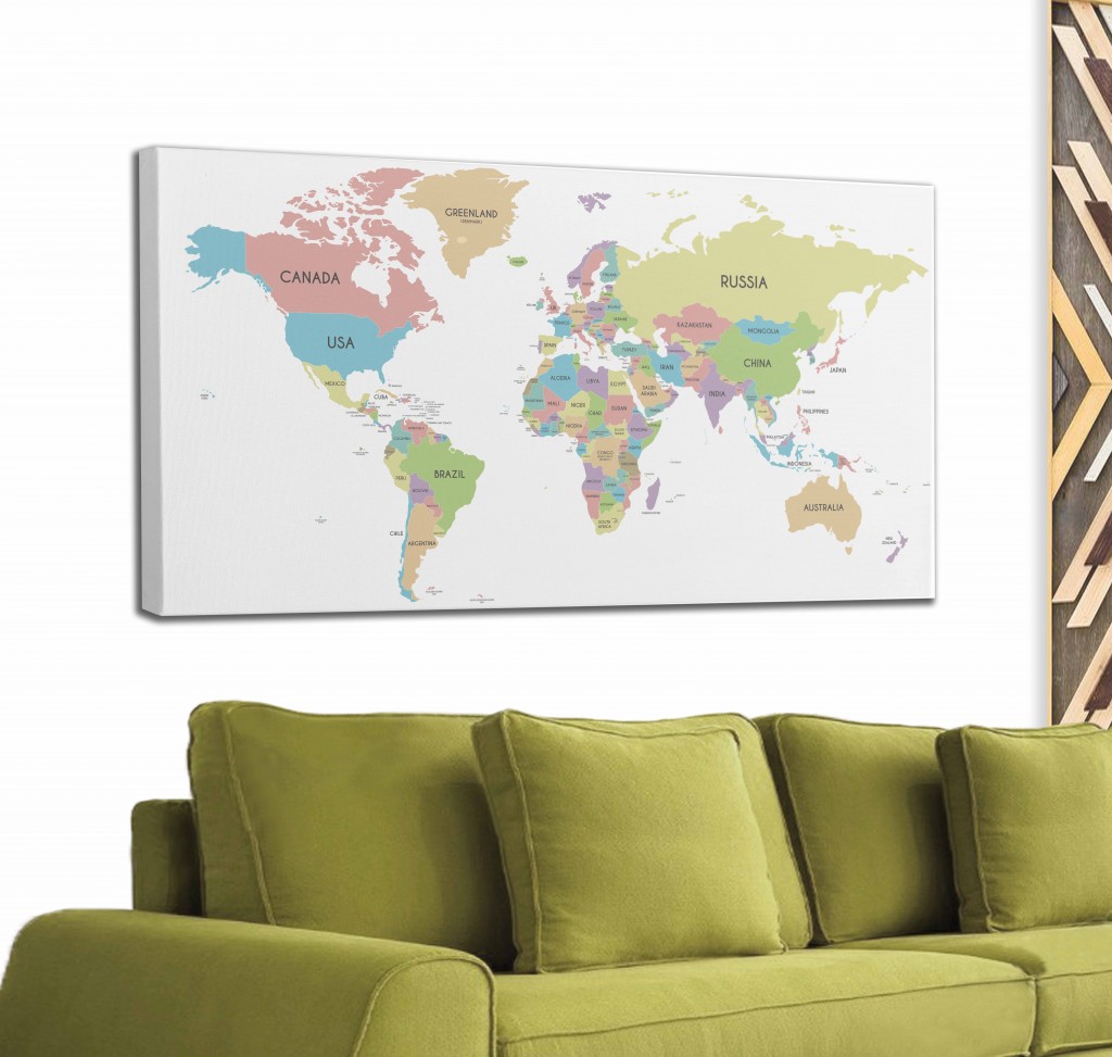 Dünya Haritası  Dekoratif Kanvas Tablo 1077 Karışık 95 X 55