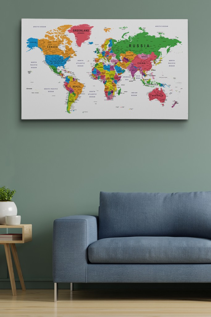 Dünya Haritası Dekoratif Kanvas Tablo Son Derece Detaylı Ve Eğitici 1572 Karışık 125 X 70