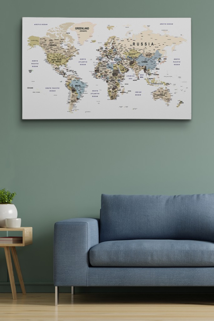 Dünya Haritası Dekoratif Kanvas Tablo Son Derece Detaylı Ve Eğitici1584 Karışık 125 X 70