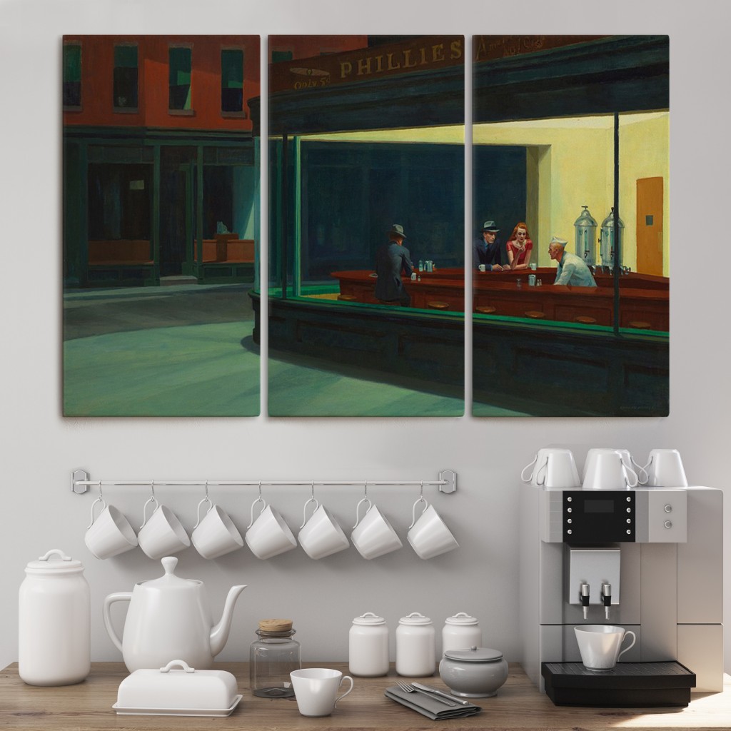 Edward Hopper'un Gecekuşları Eseri Kanvas Tablo ( Üç Parça ) Beyaz 60 X 90