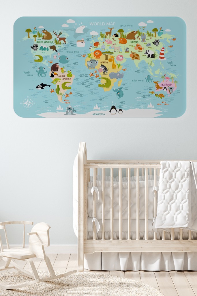 Eğitici Dünya Haritası Dünya Atlası Çocuk Ve Bebek Odası Duvar Sticker Karışık 