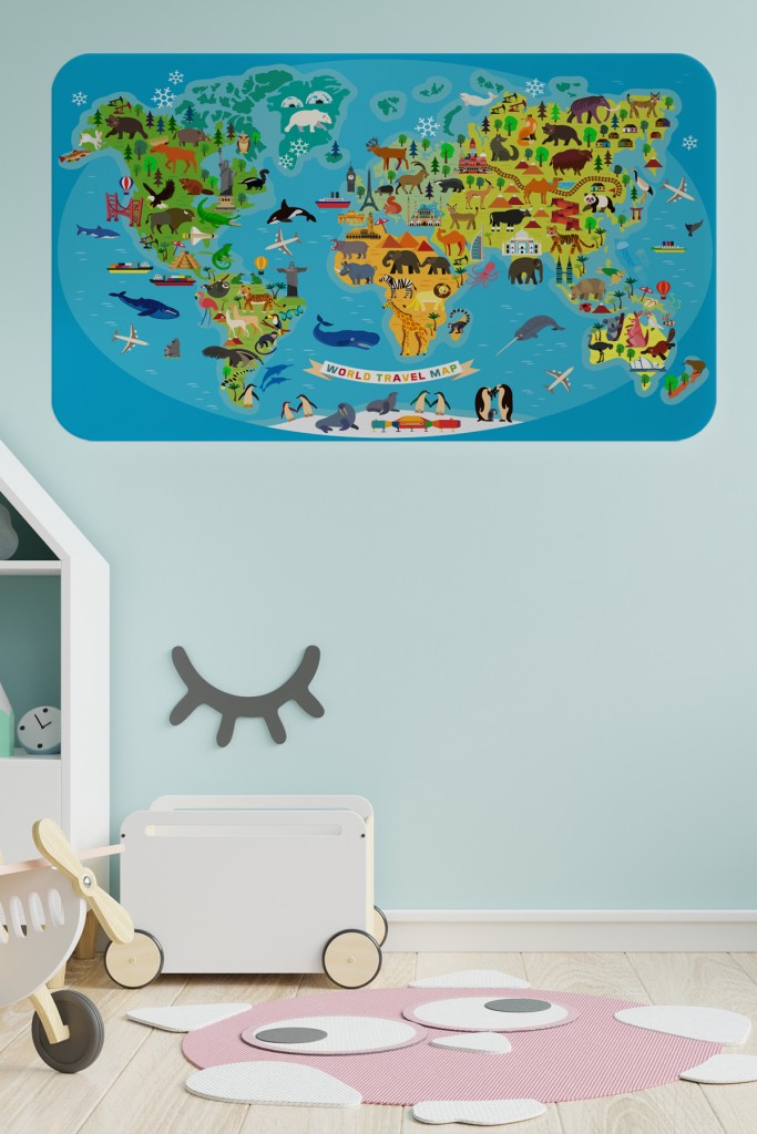  Eğitici Dünya Haritası Dünya Atlası Çocuk Ve Bebek Odası Duvar Sticker Karışık 