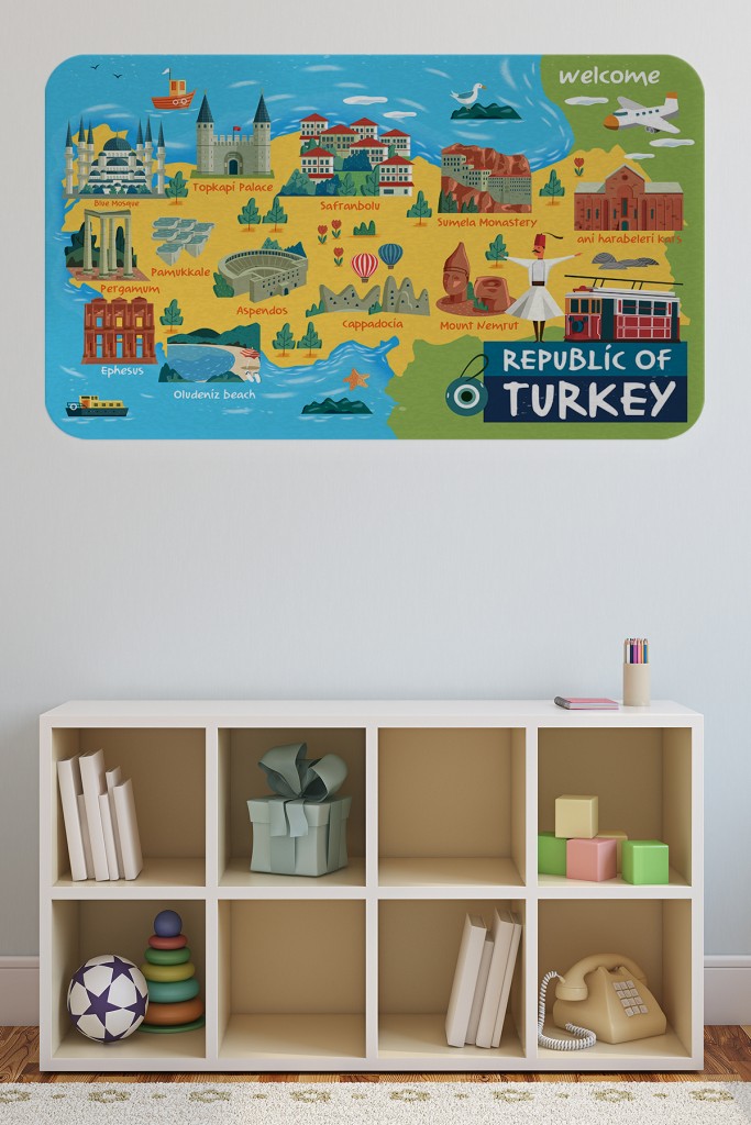 Eğitici Ve Öğretici Dekoratif Cocuk Odası Türkiye Haritası Duvar Sticker Karışık 