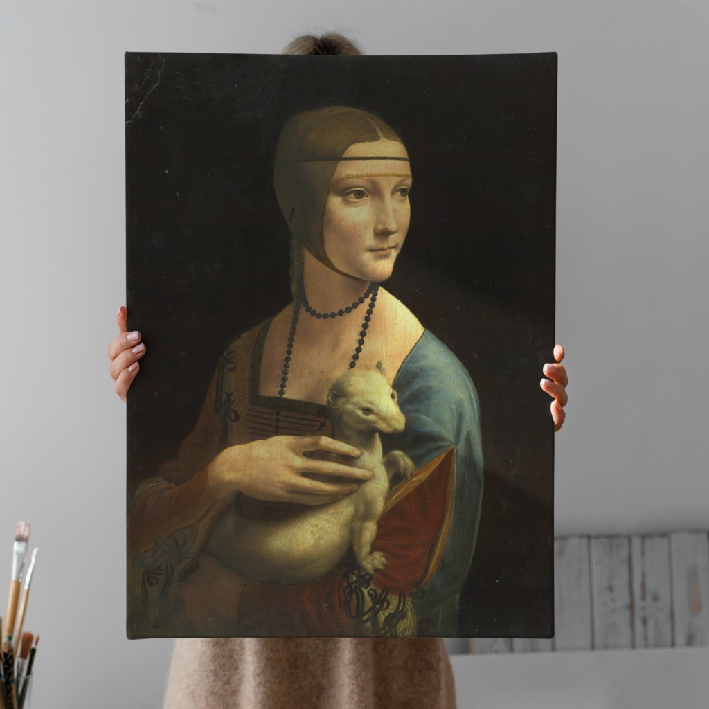 Ermine Leonardo Da Vinci'nın Kakımlı Kadın Eseri Kanvas Tablo / The Lady With Bangs Karışık 100 X 70