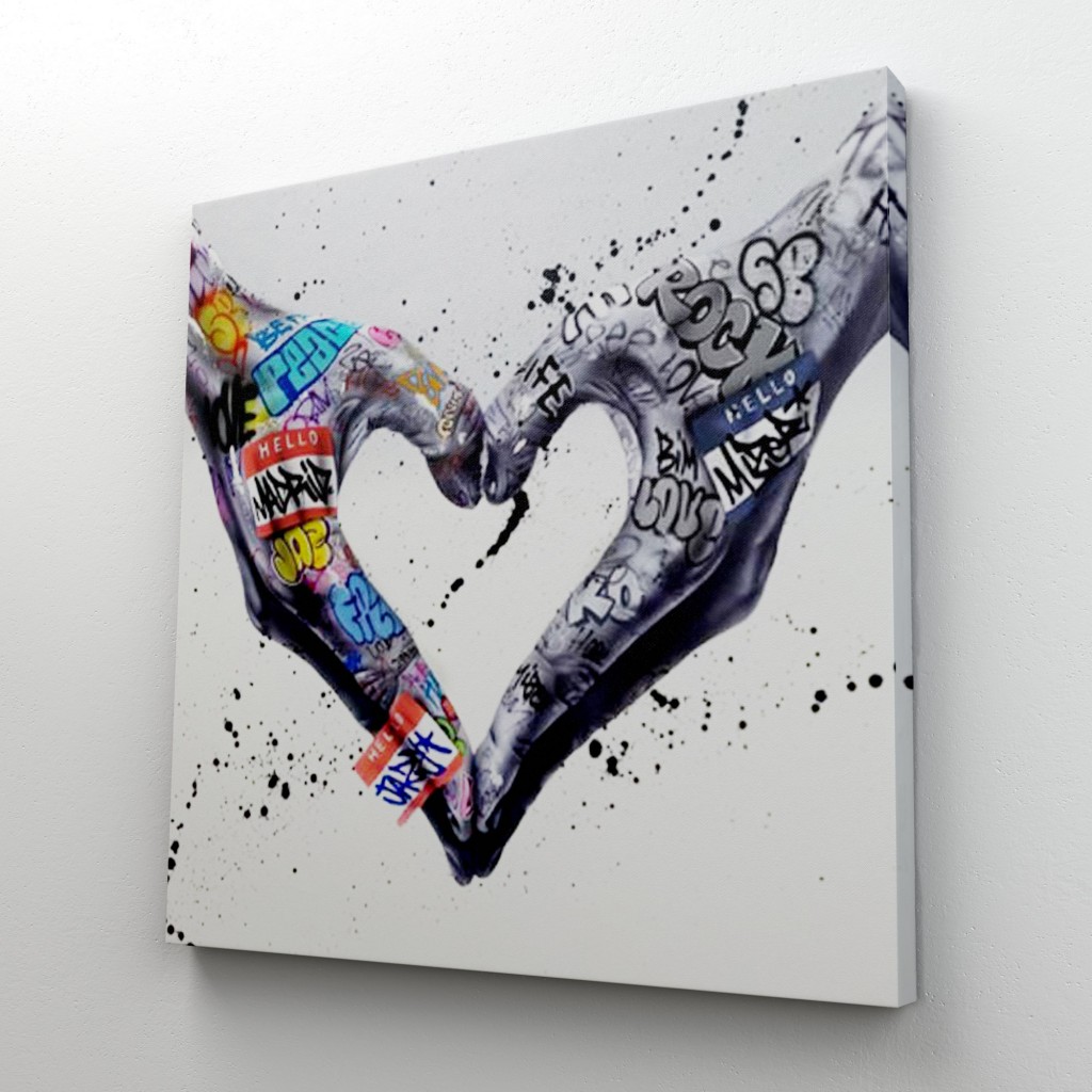 Graffiti Kalp Burcu Eller, Banksy Posteri, Kanvas Tablo, Pop Art Karışık/Çok Renkli 50 X 50