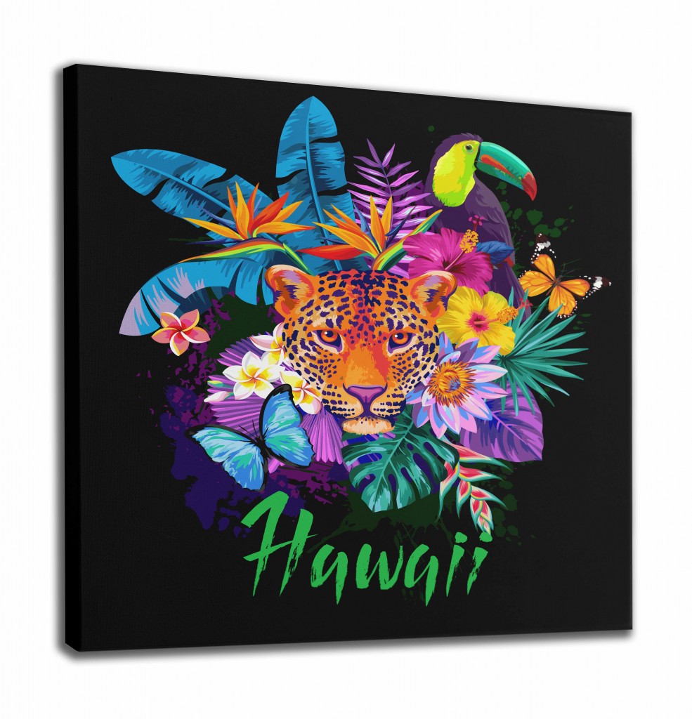 Hawai Temalı Leopar Dekoratif Kanvas Tablo 1191 Karışık 90 X 90