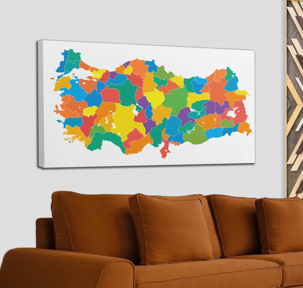 Kanvas Türkiye Haritası  Dekoratif Tablo 1099 Karışık 125 X 70
