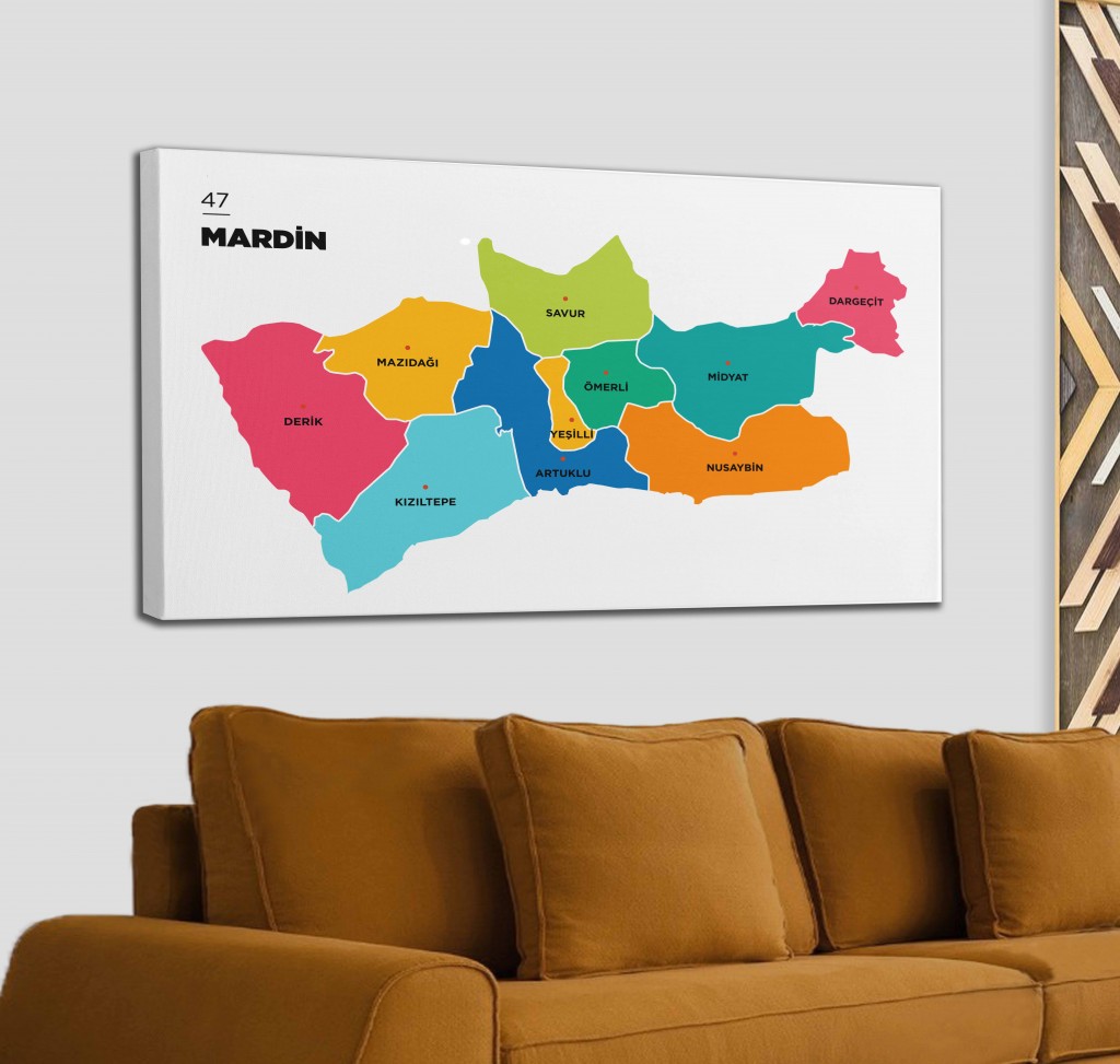 Mardin İli Ve İlçeler Haritası  Dekoratif Kanvas Tablo 1415 Karışık 150 X 85