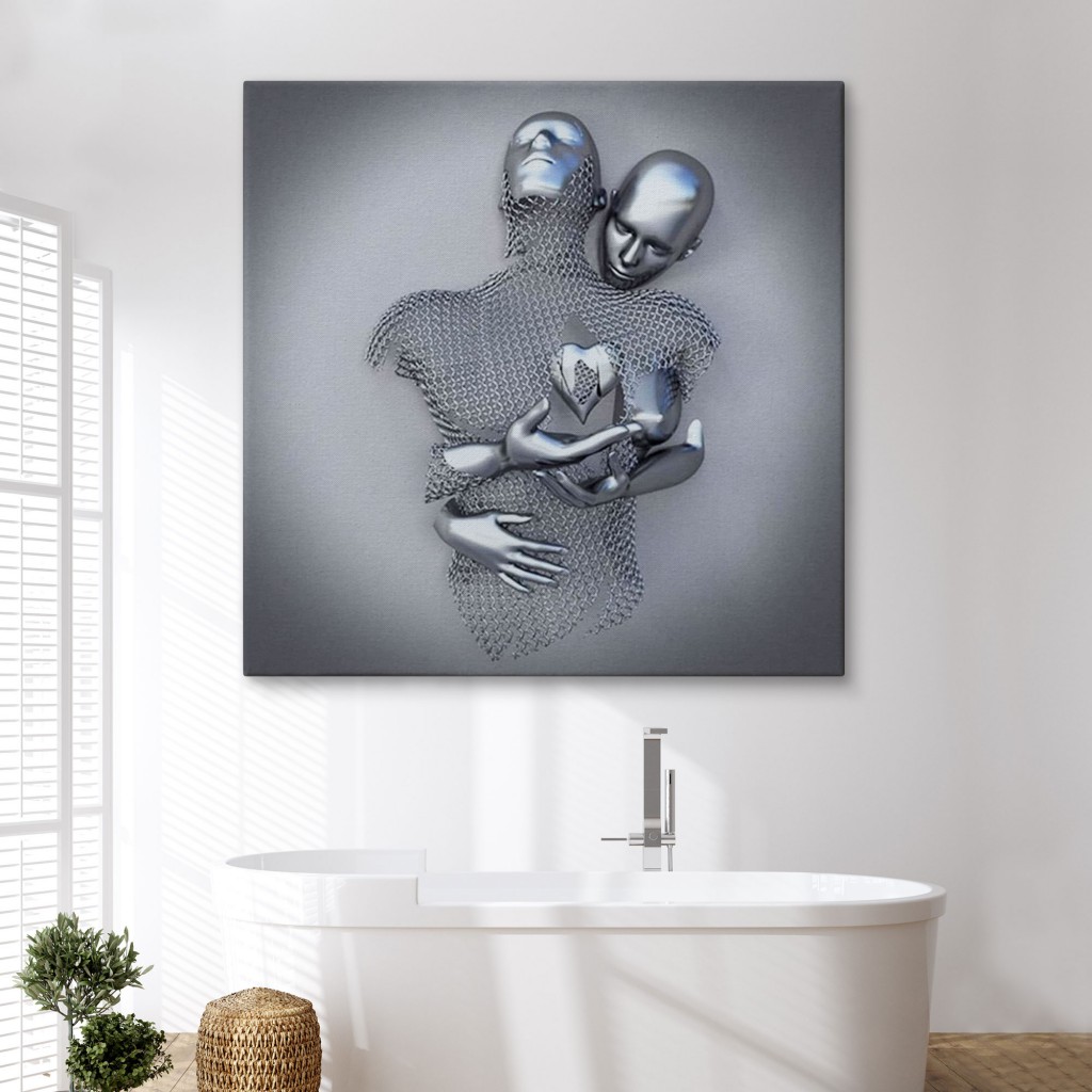 Modern Duvar Dekoru, Romantik Beden, Aşk Sanatı, 3D Efektli Gümüş Kanvas Tablo Karışık/Çok Renkli 50 X 50