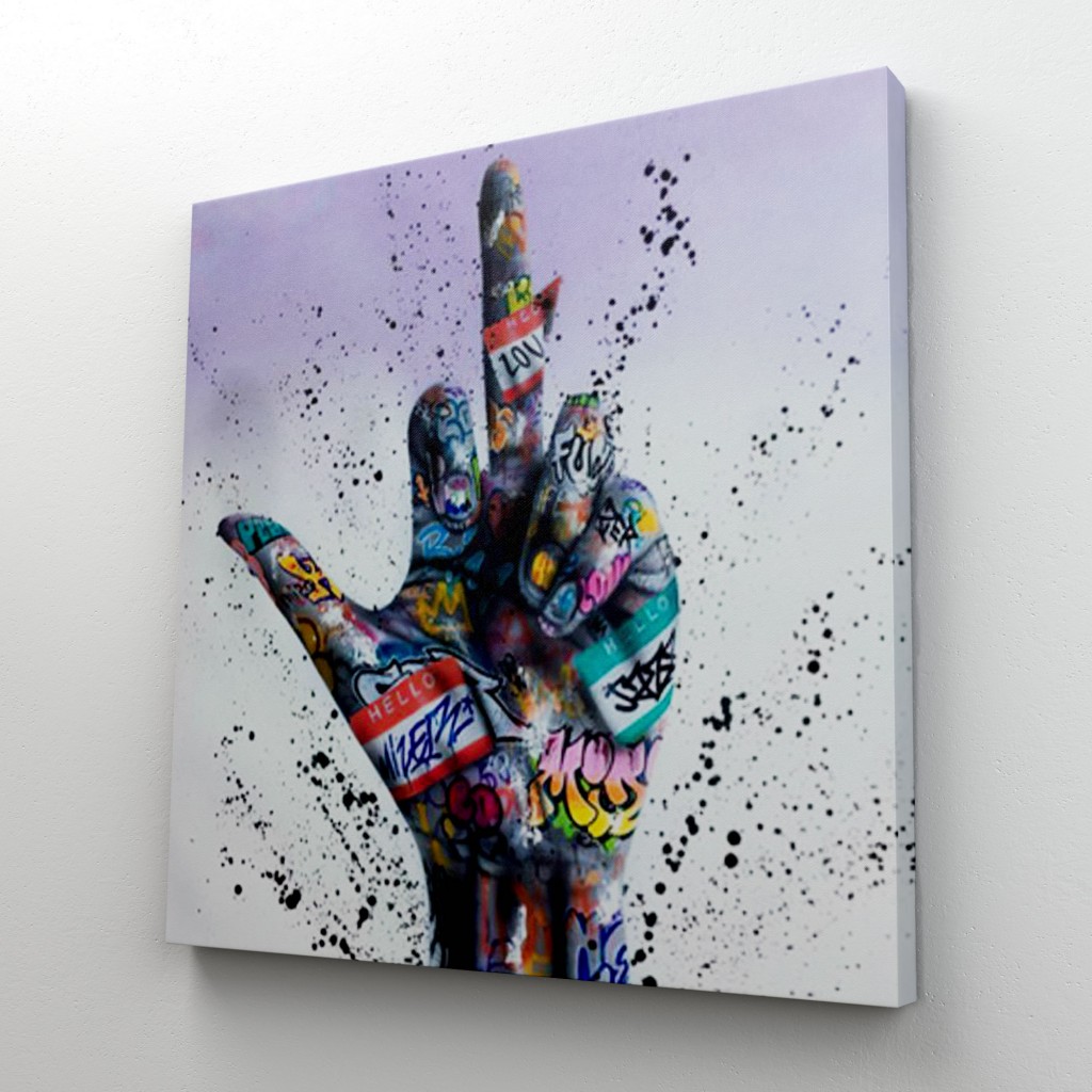 Orta Parmak Hareketi Sokak Sanatı, Kanvas Tablo, Graffiti Orta Parmak İzi Karışık/Çok Renkli 50 X 50