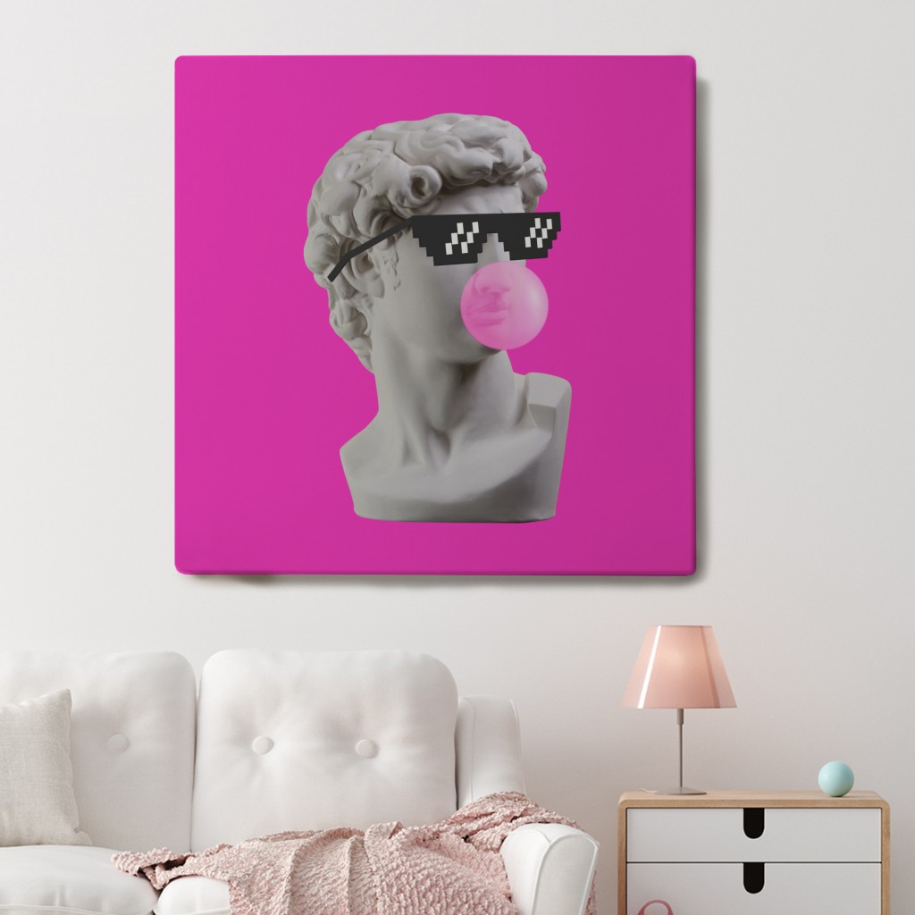 Piksel Gözlüklü David'in Kafasının Alçı Heykeli Kanvas Tablo, Pop Art Karışık 70 X 70