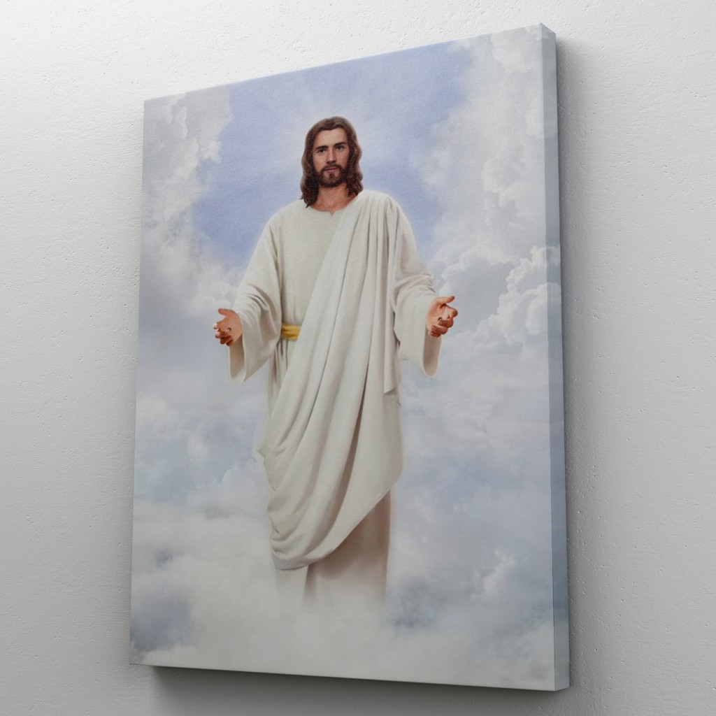 Rab İsa Bulutlarda Göründü, Kilise Hediyesi Hristiyan Kanvas Tablo Karışık/Çok Renkli 35 X 50