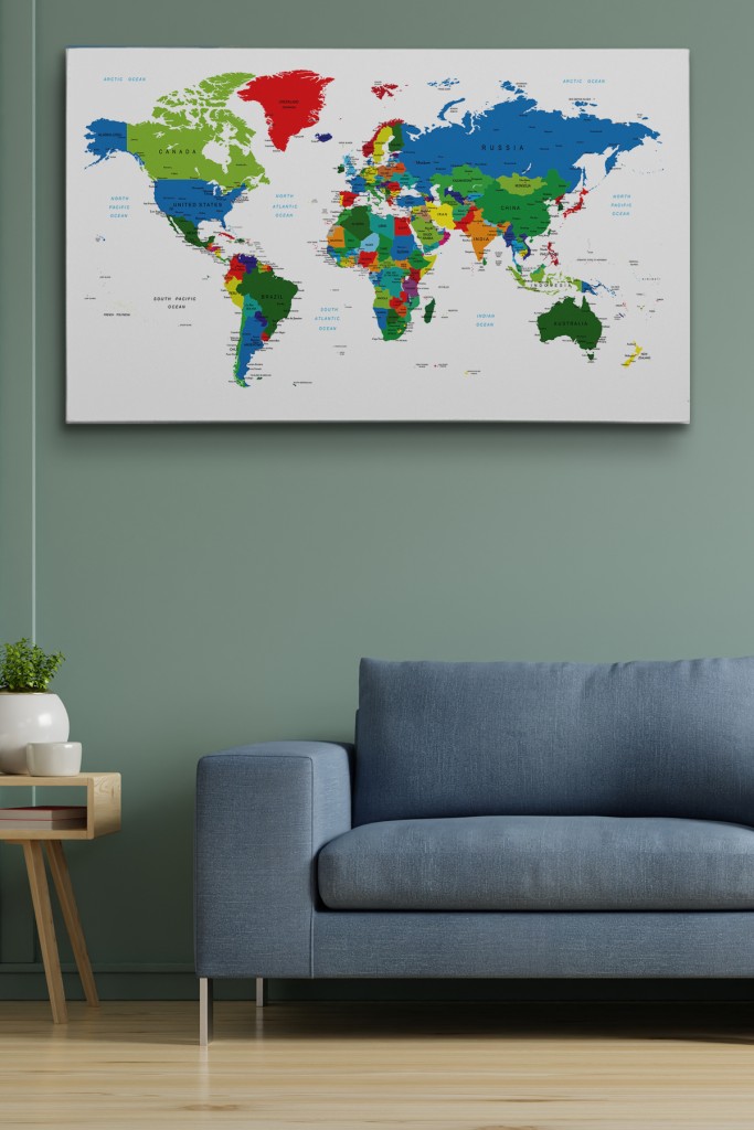 Renkli Dünya Haritası Kanvas Tablo 1014 Karışık 125 X 70