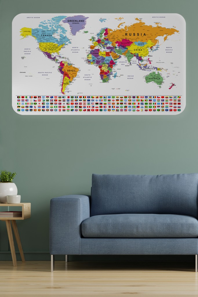 Ülke Bayrak Lı Eğitici Başkent Detaylı Atlası Dünya Haritası Duvar Sticker  Karışık 