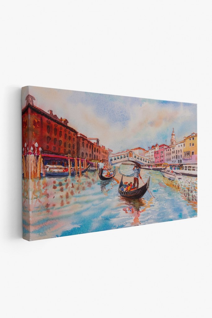 Venedik Kanalın Da Gondollar Yağlıboya Görünüm Dekoratif Kanvas Duvar Tablosu Karışık 125 X 70