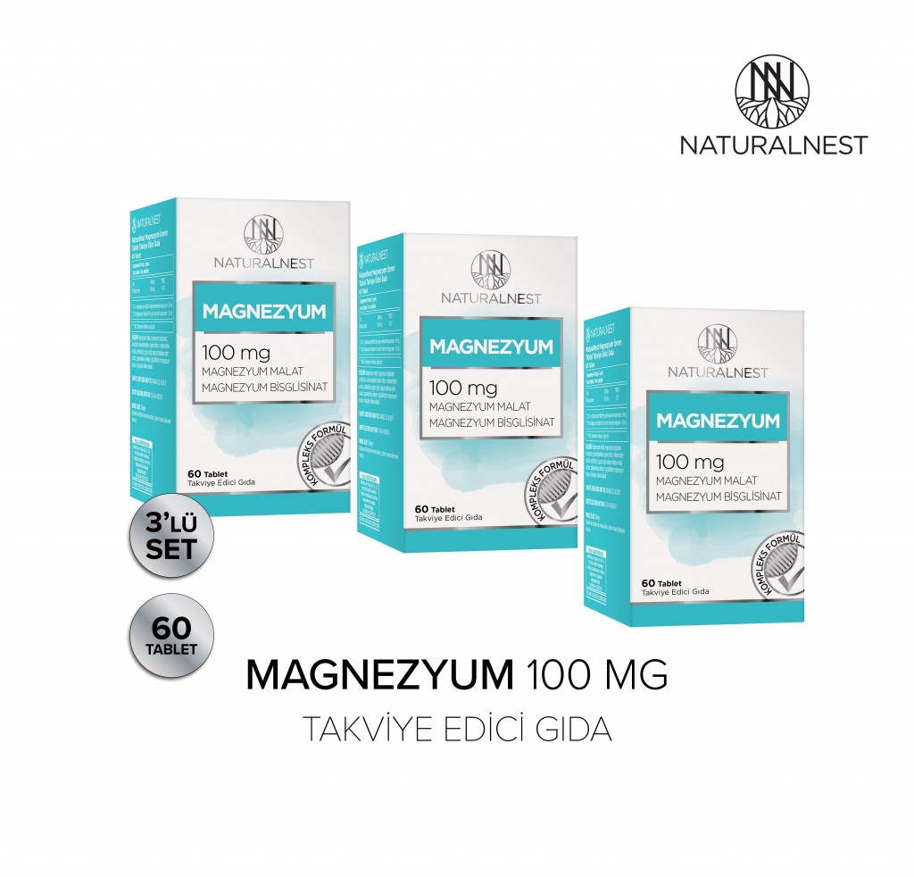 3 Kutu Magnezyum Takviye Edici Gıda 60 Tablet 100Mg