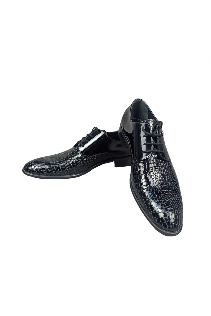 Cengiz İnler Çatlak Deri Desen Bağcıklı Rugan Damatlık Klasik Erkek Ayakkabı