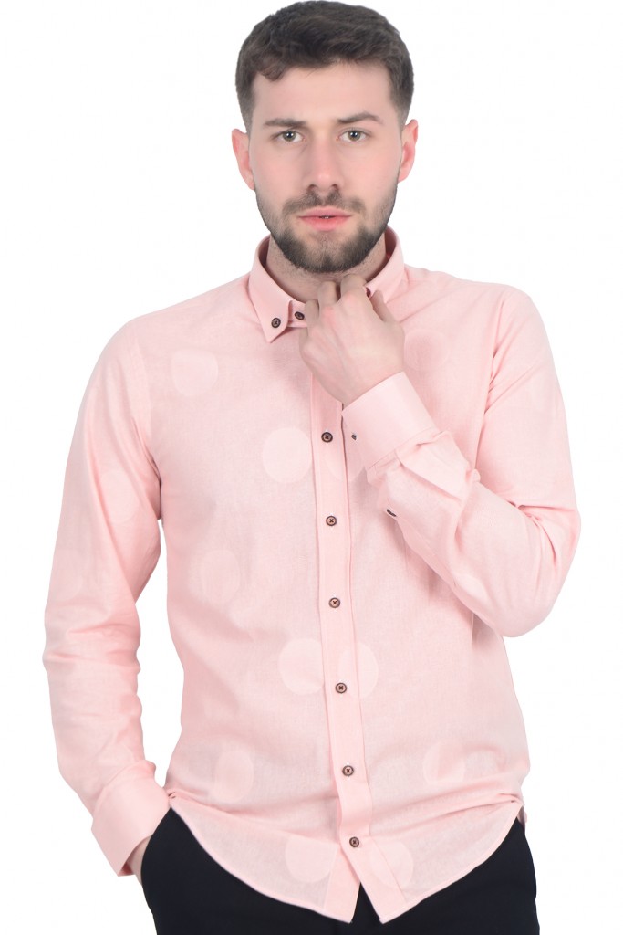 Cengiz İnler Yaka Düğmeli Nakış Desen Erkek Slimfit Gömlek