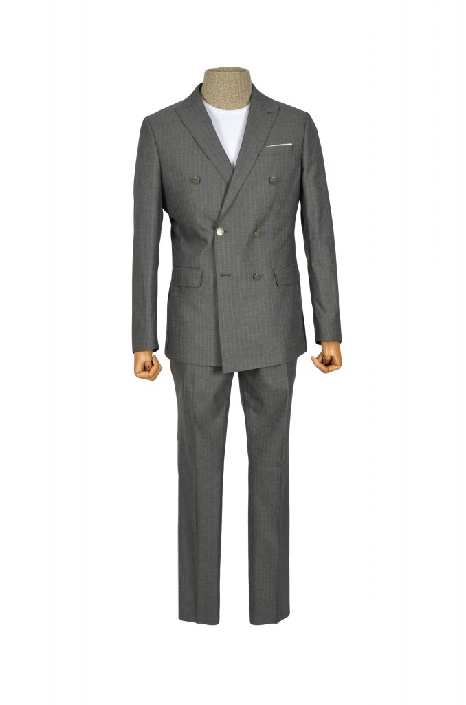 Cengiz İnler Dik Çizgi Metal Düğme Kruvaze Slim Fit Erkek Takım Elbise