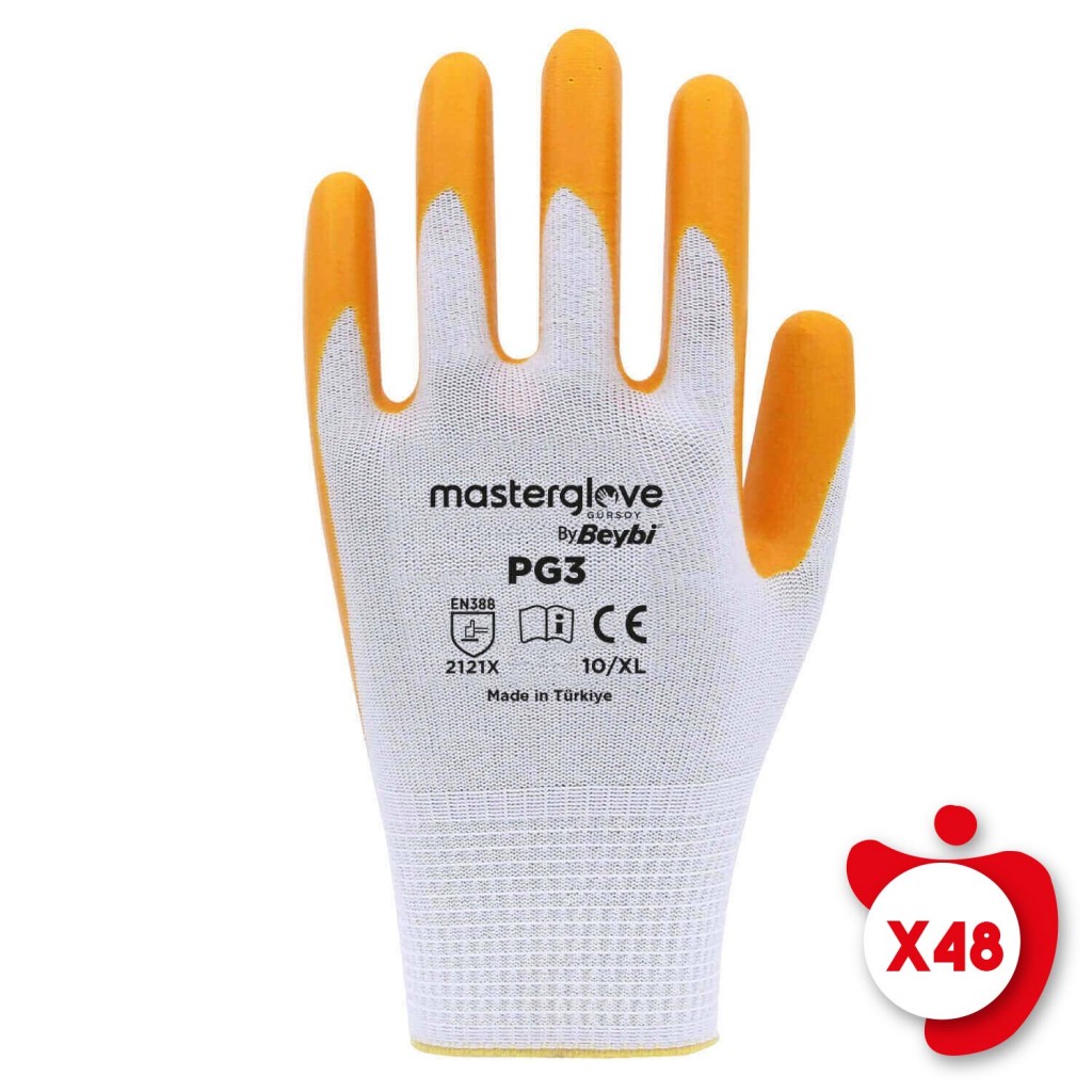 Master Glove Pg3 Sarı Polyester Örme Nitril İş Eldiveni 10 Beden 48 Çift