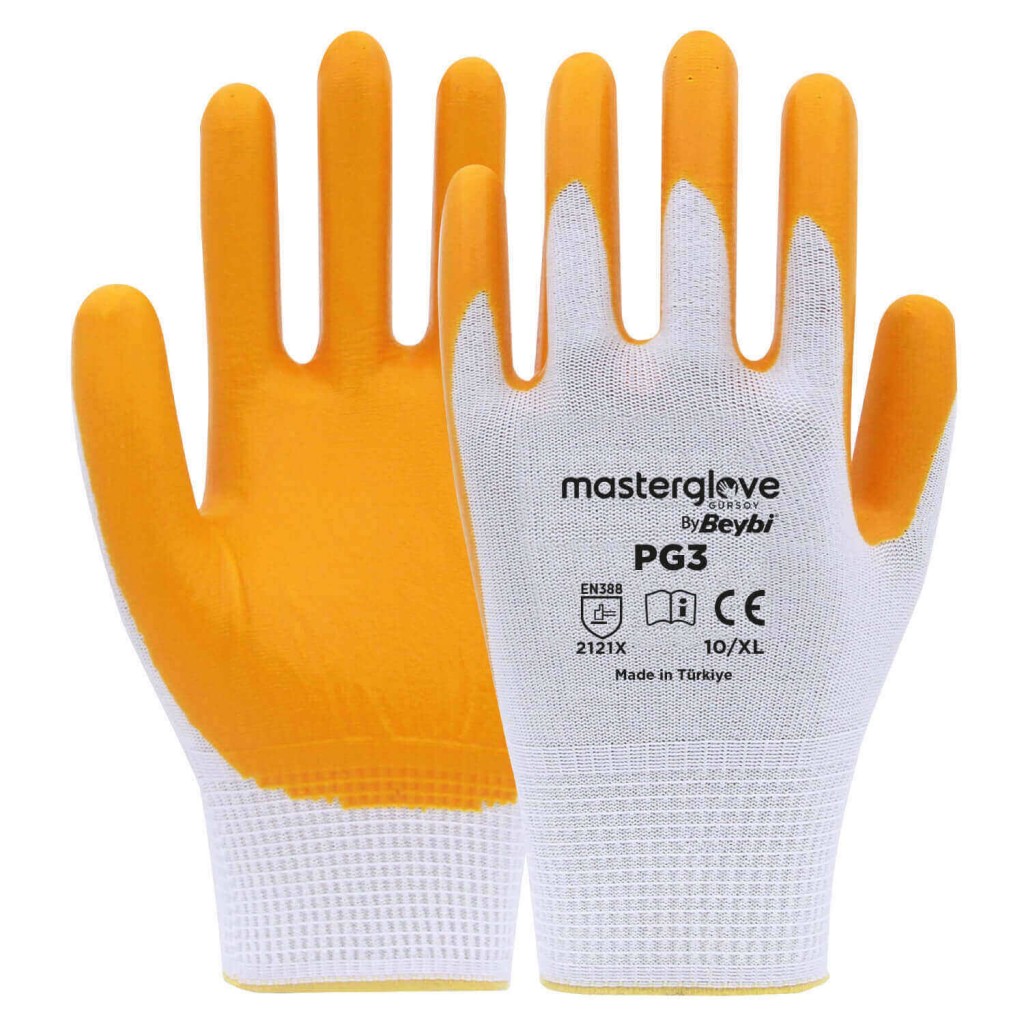 Master Glove Pg3 Sarı Polyester Örme Nitril İş Eldiveni 10 Beden