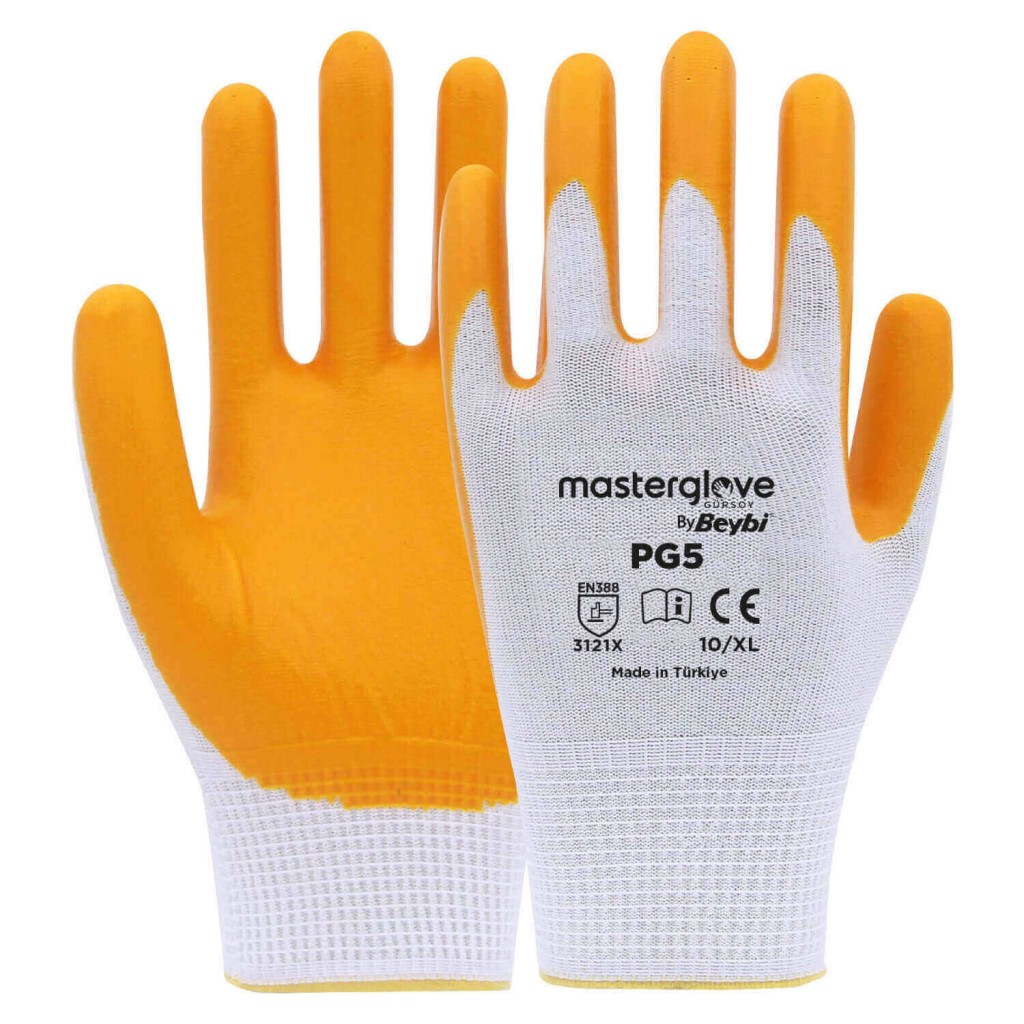 Master Glove Pg5 Sarı Polyester Örme Nitril İş Eldiveni 10 Beden