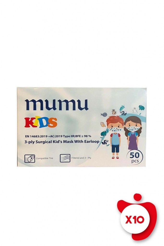 Mumu 3-Ply Surgical Kid's Mask With Earloop 50'Li 10 Paket