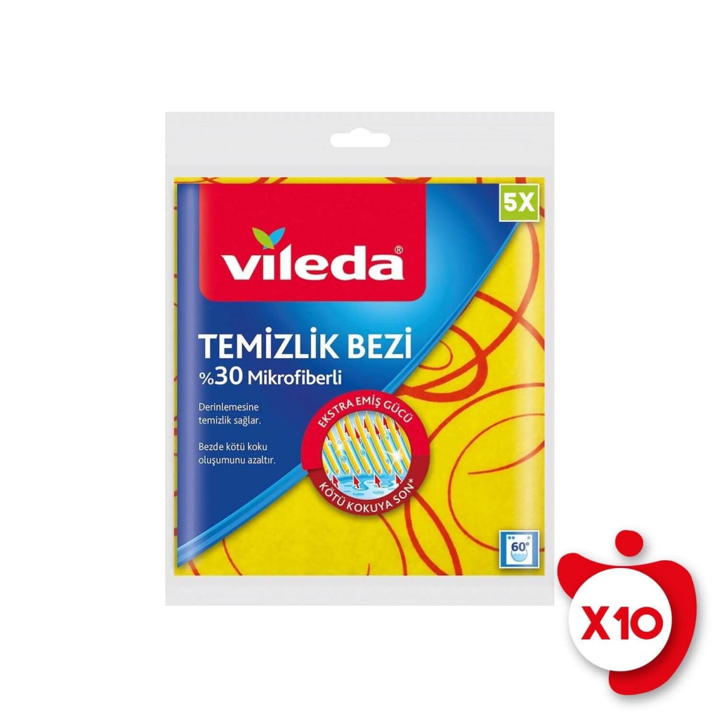 Vileda %30 Sarı Mikrofiberli Temizlik Bezi 5'Li 10 Paket