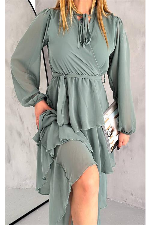 Neşeli Butik Kadın Astarlı Eteği Kat Kat Şifon Elbise Nbkklf2041 