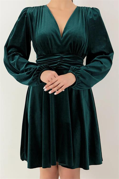 Neşeli Butik Kadın Ithal Kumaş Vatkalı Kadife Elbise Kklf70 