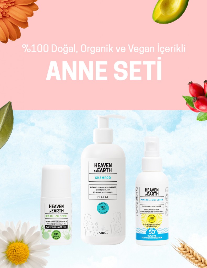 Güneş Kremi, Roll-On Ve Şampuan %100 Doğal Organik Vegan  Anne Seti